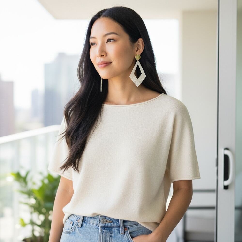 3/$25 - Pearl Geometric Earrings Cream Acrylic Minimalist Statement